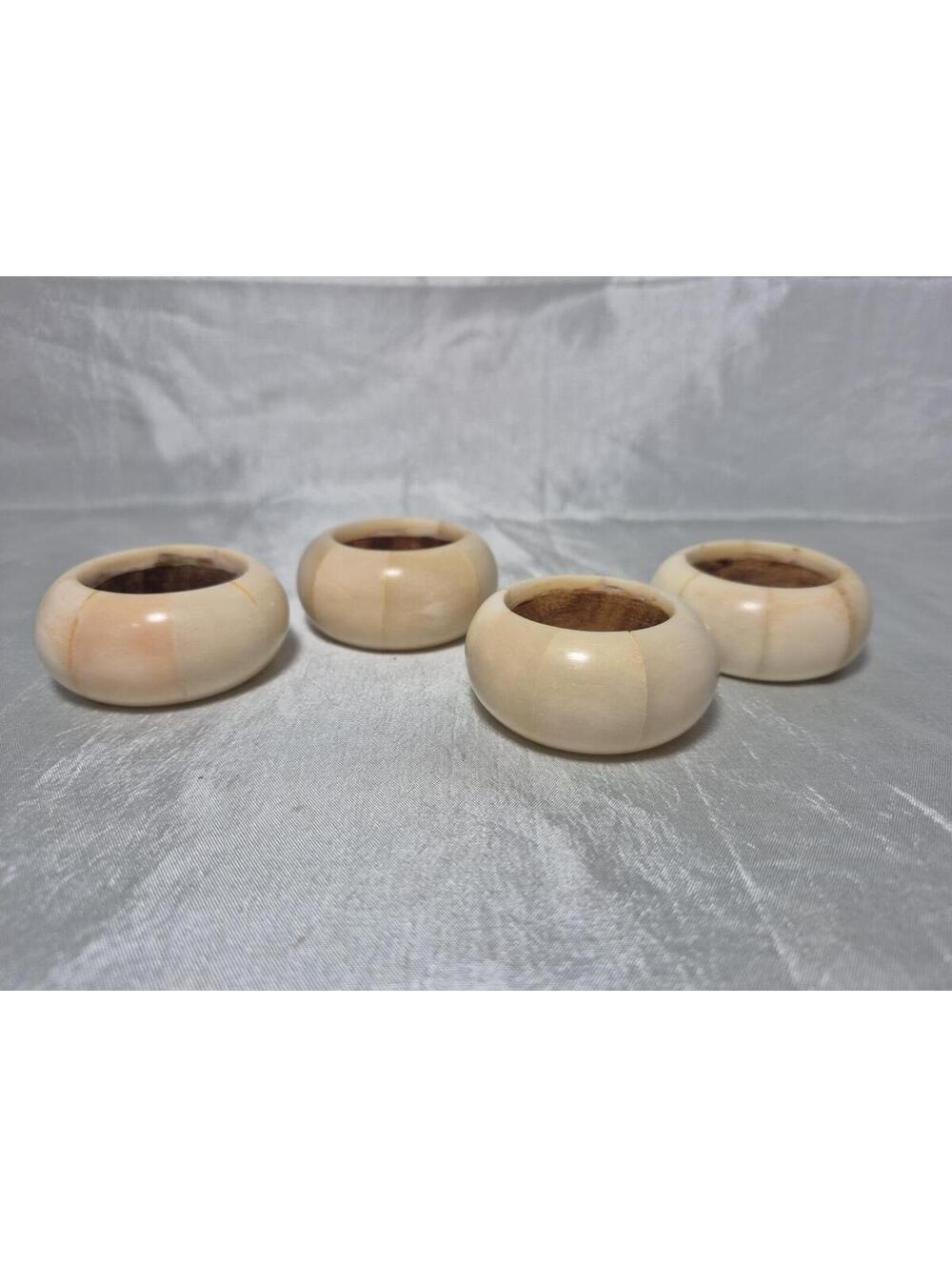 Vintage Aukey Napkin Rings Set of 4 Round Carved Soapstone 1 3/8" Opening
